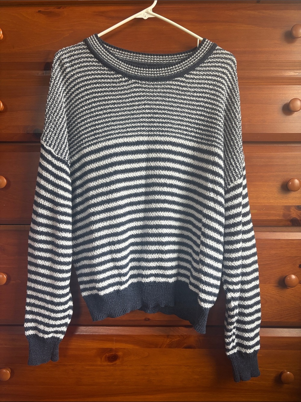 C&C California Blue and White Striped Crewneck Sweater